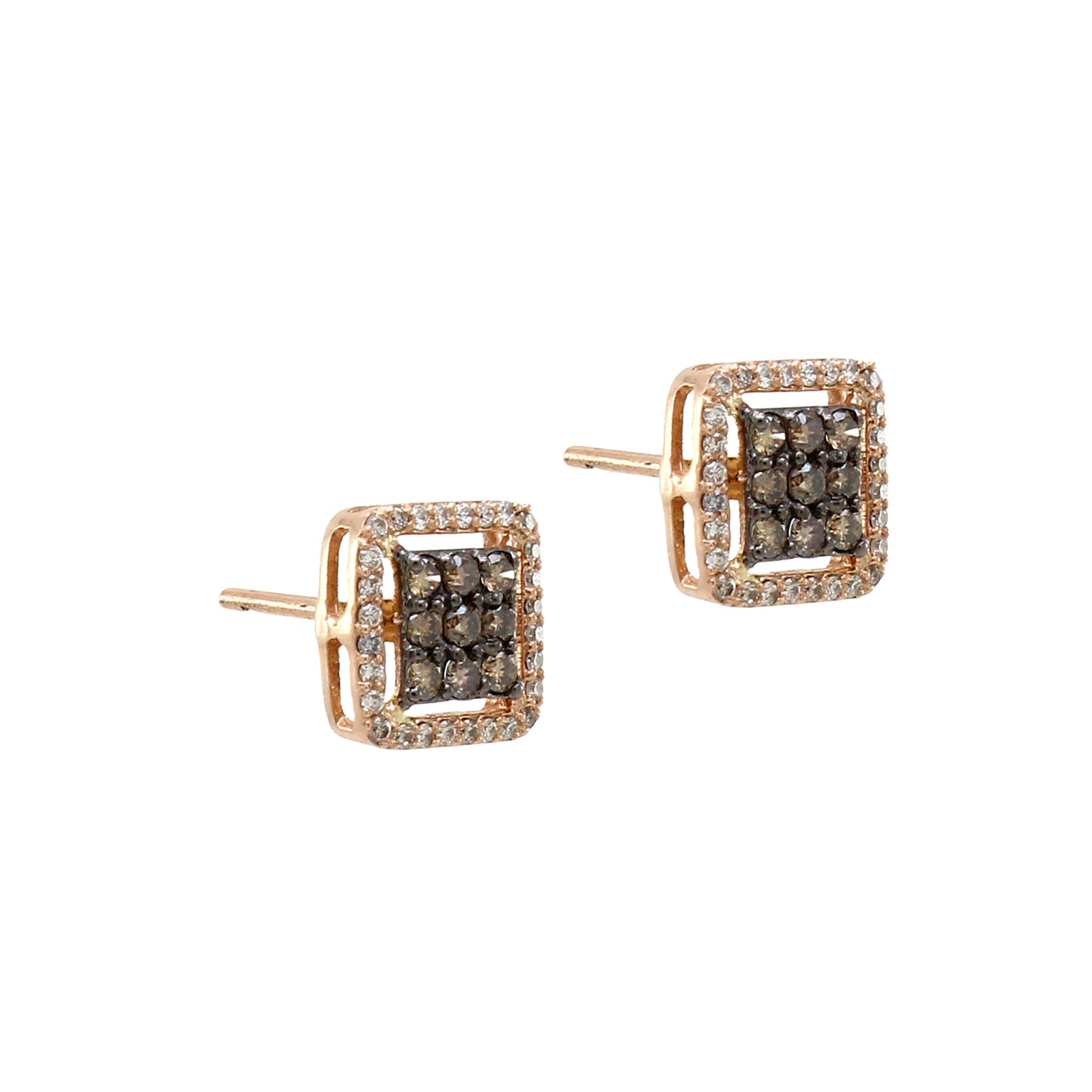 0.55 ct Round Brown and White Diamond Earrings in 10K Gold