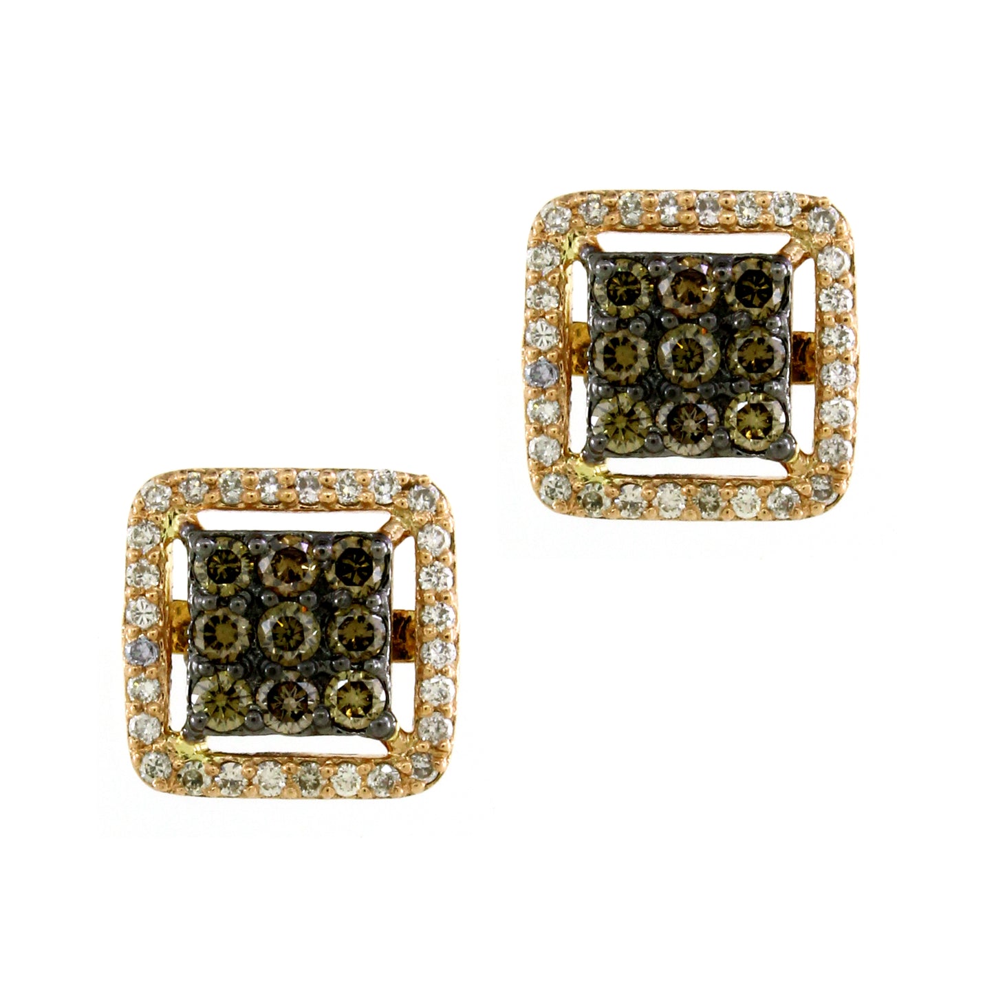 0.55 ct Round Brown and White Diamond Earrings in 10K Gold