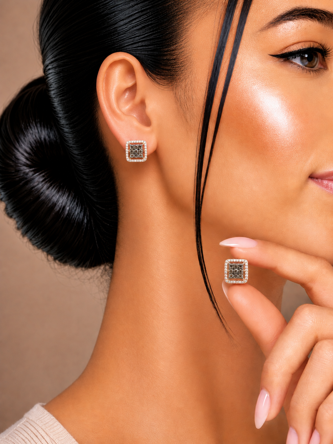 0.55 ct Round Brown and White Diamond Earrings in 10K Gold