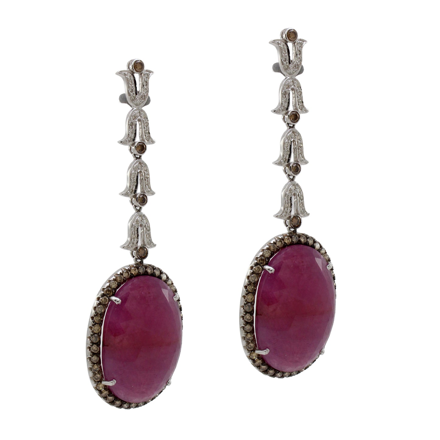1.65 ct Oval Tourmaline with Mix Color Diamond Earrings in 18K Gold