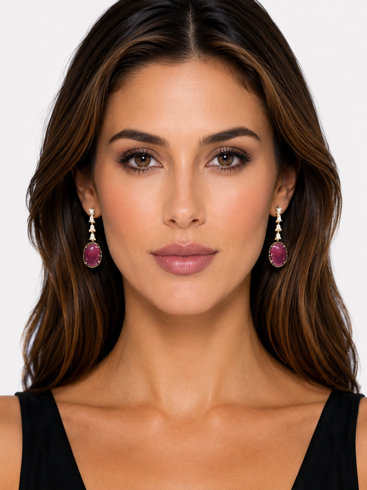 1.65 ct Oval Tourmaline with Mix Color Diamond Earrings in 18K Gold
