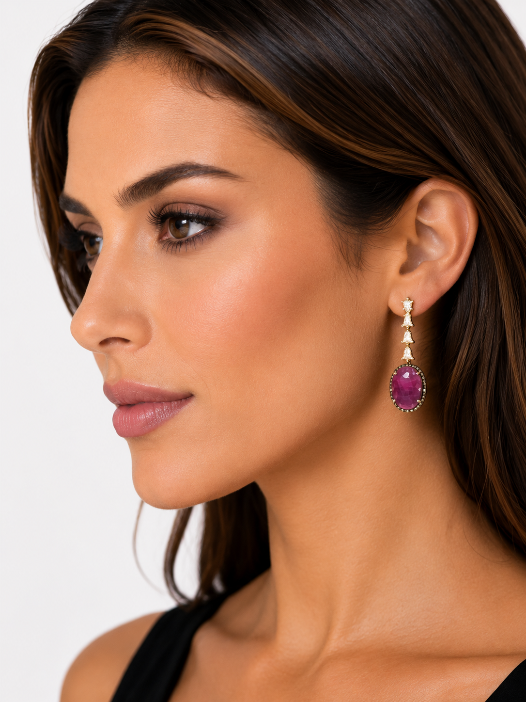 1.65 ct Oval Tourmaline with Mix Color Diamond Earrings in 18K Gold