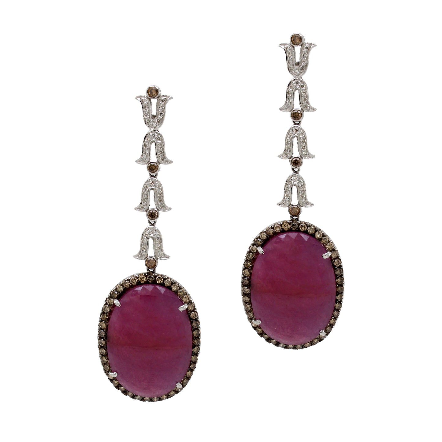 1.65 ct Oval Tourmaline with Mix Color Diamond Earrings in 18K Gold