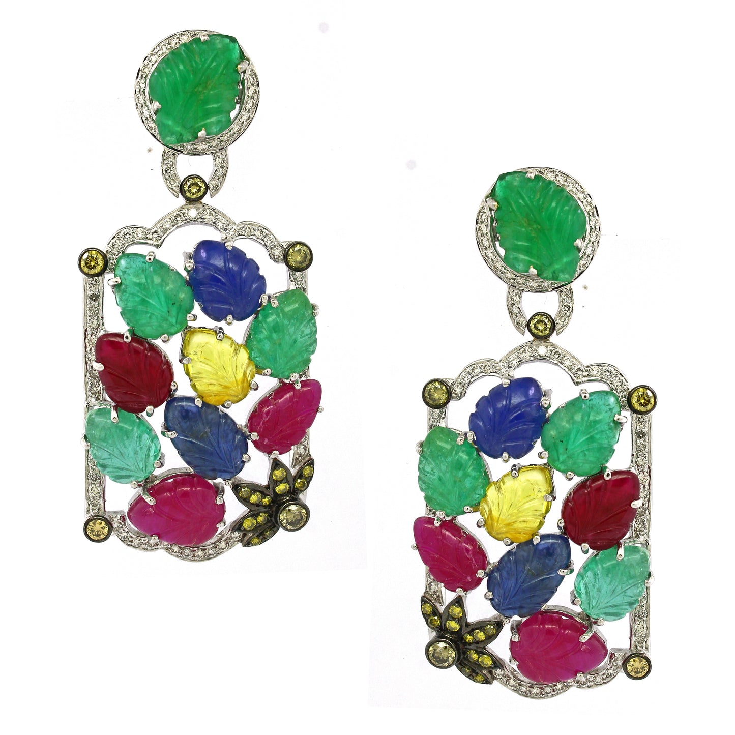 18K Gold Emerald Diamond Floral Necklace Set