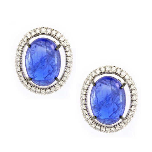 0.75 ct Oval Tanzanite with White Diamond Earrings in 18K Gold