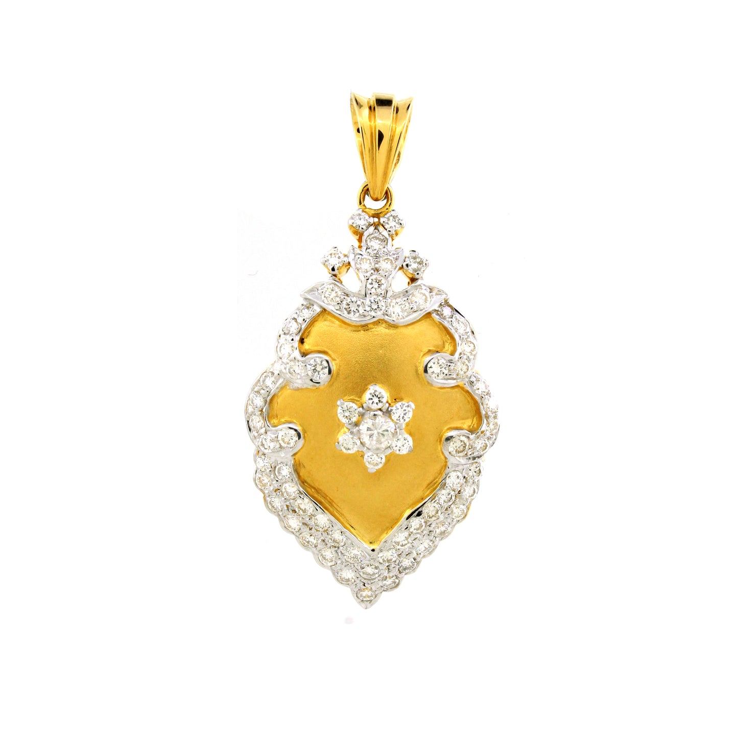 18K Gold White Diamond Floral Pendant round 5.58g