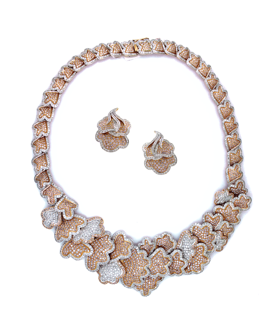14K Gold Pink Diamond Pavé Necklace with White Diamonds