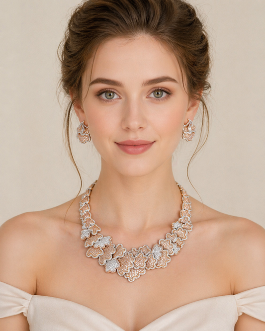 14K Gold Pink Diamond Pavé Necklace with White Diamonds