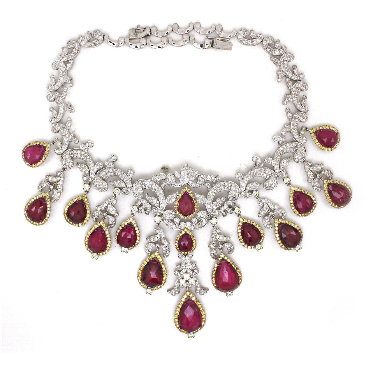 14K White Gold Tourmaline Floral Necklace with Diamonds