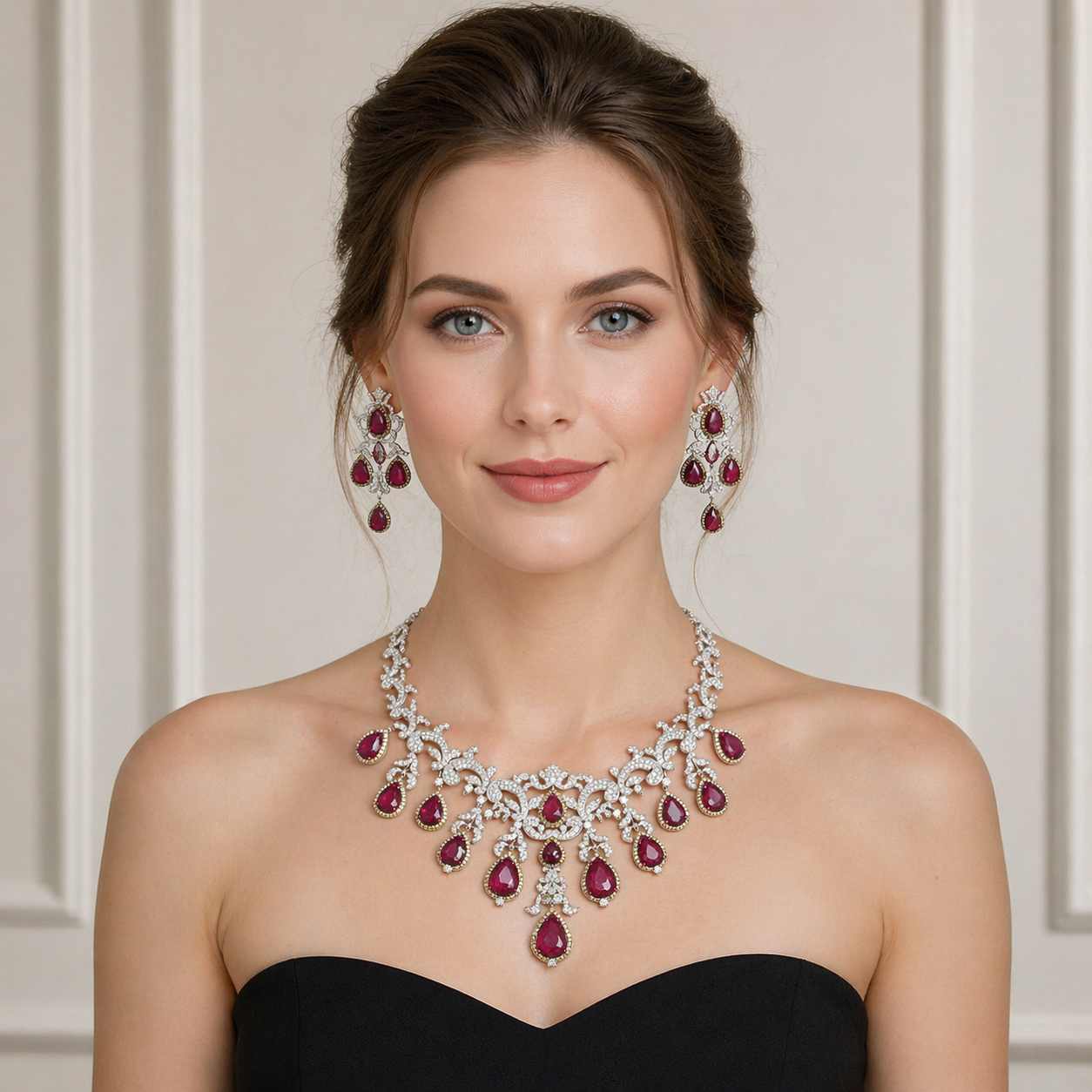 14K White Gold Tourmaline Floral Necklace with Diamonds