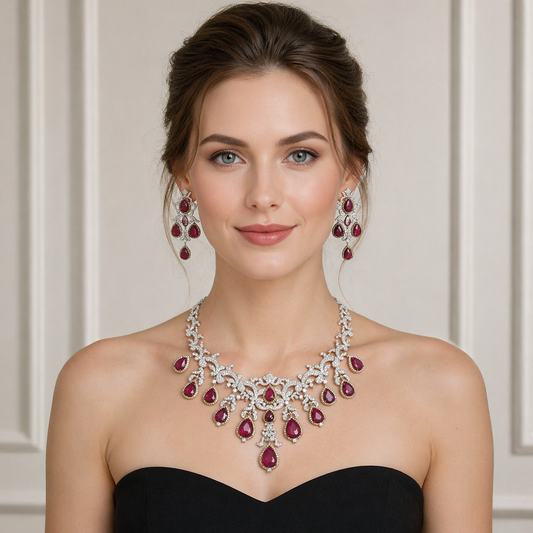 14K White Gold Tourmaline Floral Necklace with Diamonds
