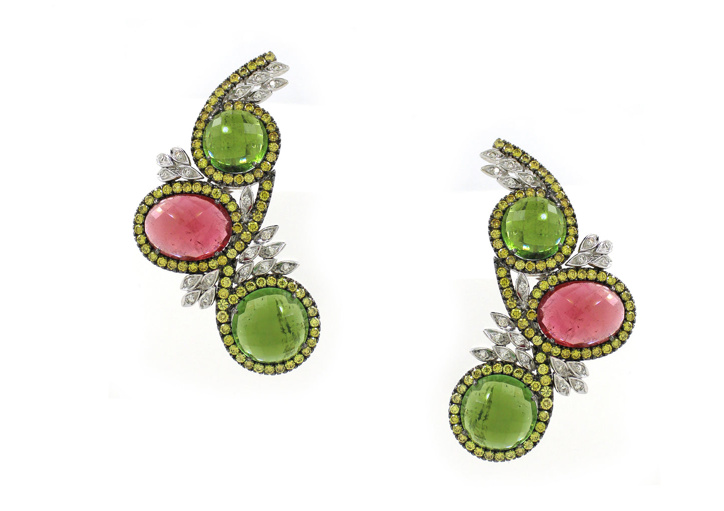 18K Gold Fancy Color Tourmaline Necklace with diamonds