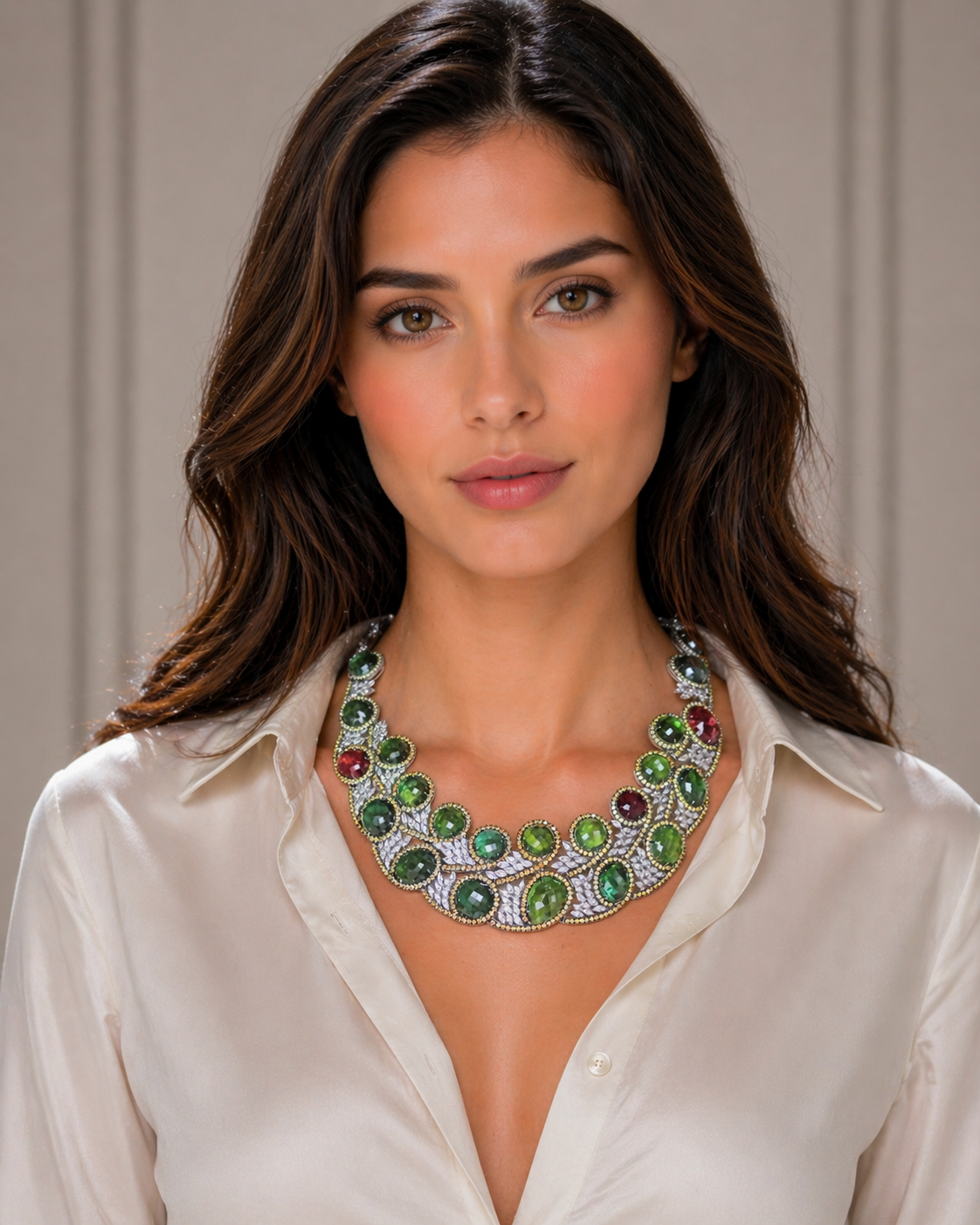 18K Gold Fancy Color Tourmaline Necklace with diamonds