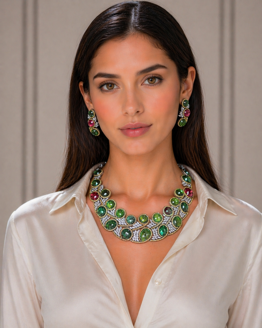 18K Gold Fancy Color Tourmaline Necklace with diamonds