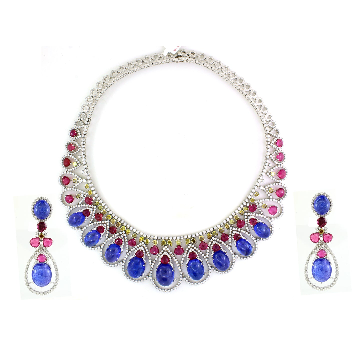 14K Gold Tanzanite Necklace with Diamonds and Tourmaline accents