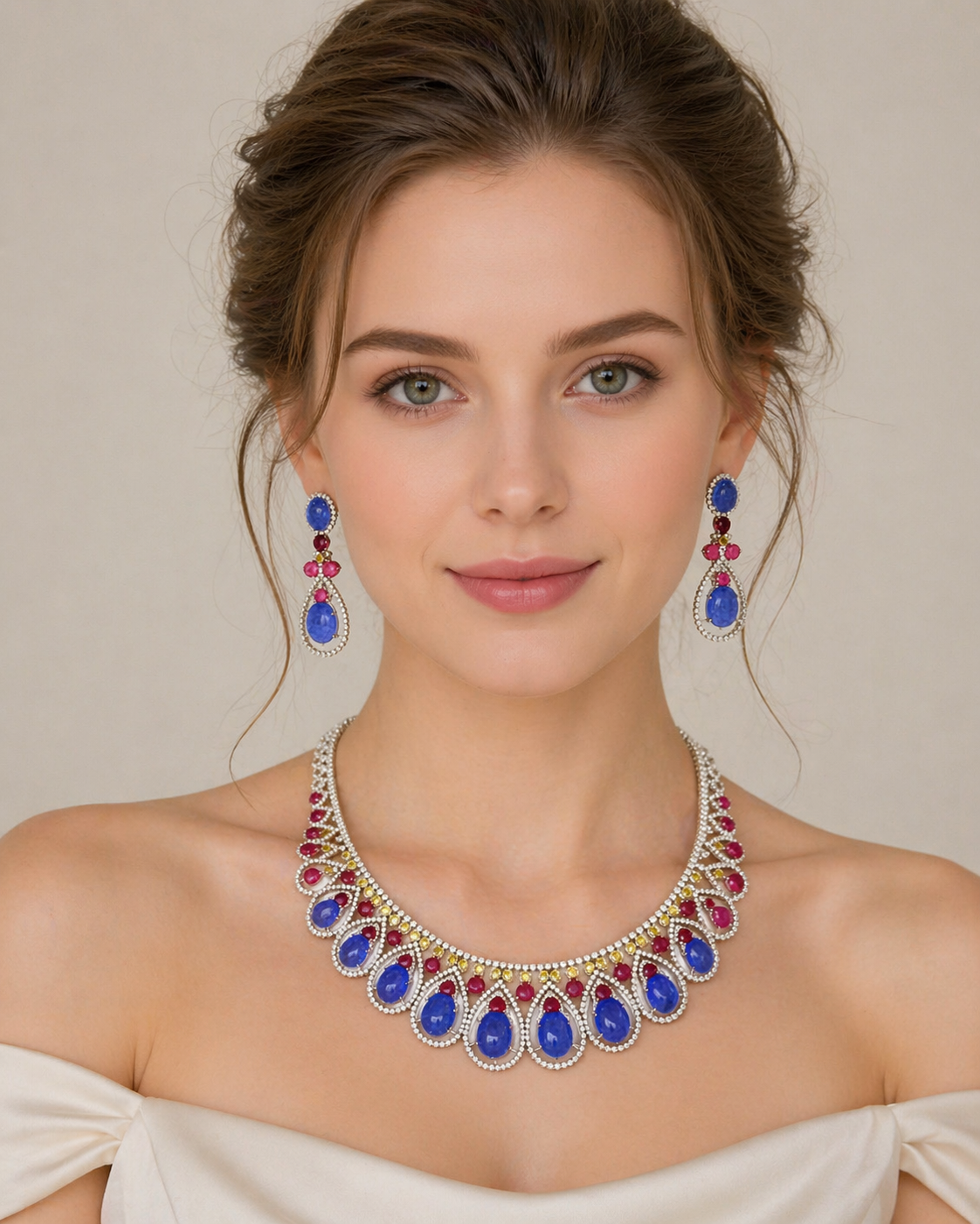 14K Gold Tanzanite Necklace with Diamonds and Tourmaline accents