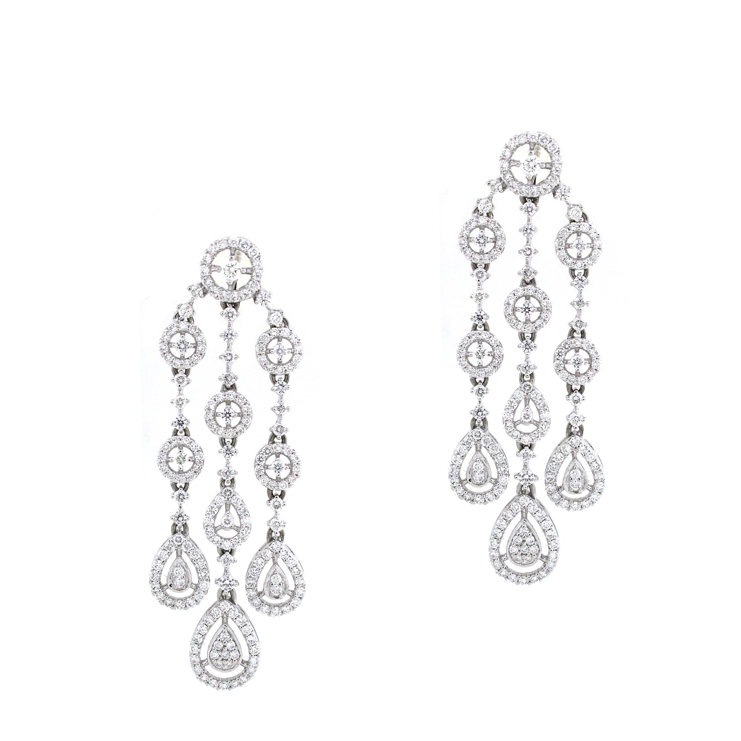 14K White Gold Diamond Floral Necklace Set with Pear Drops