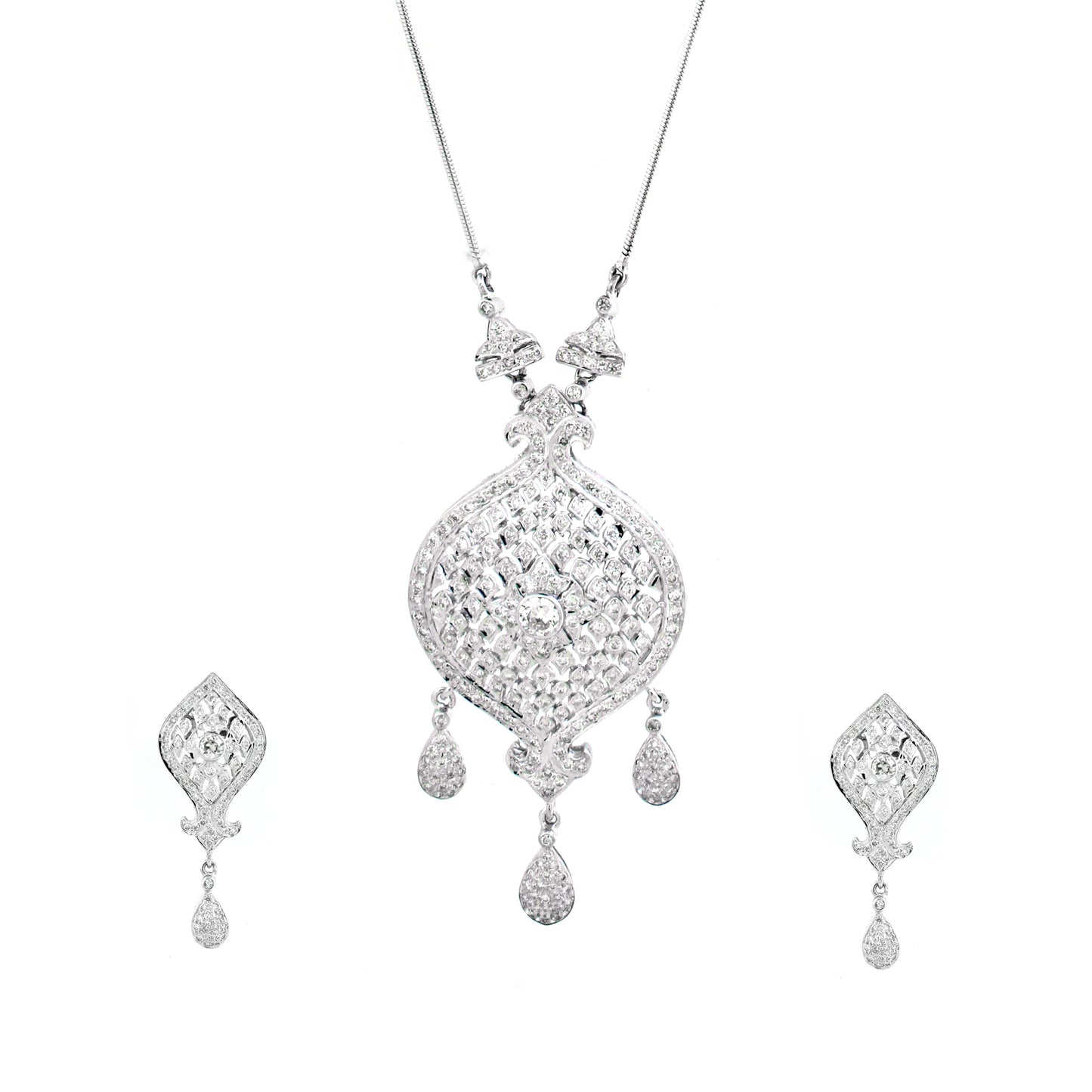 18K White Diamond Pavé Drop Necklace with Round Center