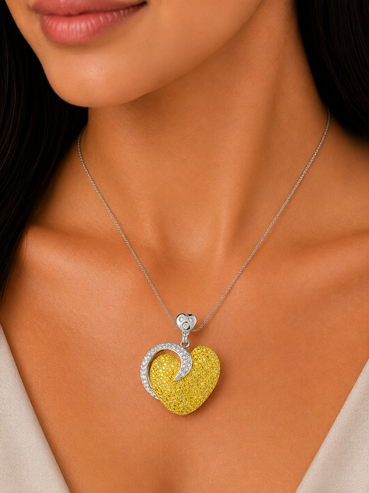 3.22 ct Heart Yellow Diamond with White Diamond Pendant in 18K Gold