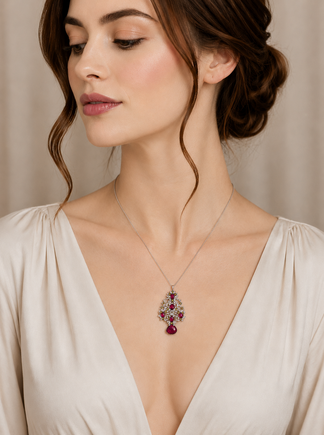 4.27 ct Pear Tourmaline with White Diamond Pendant in 18K Gold