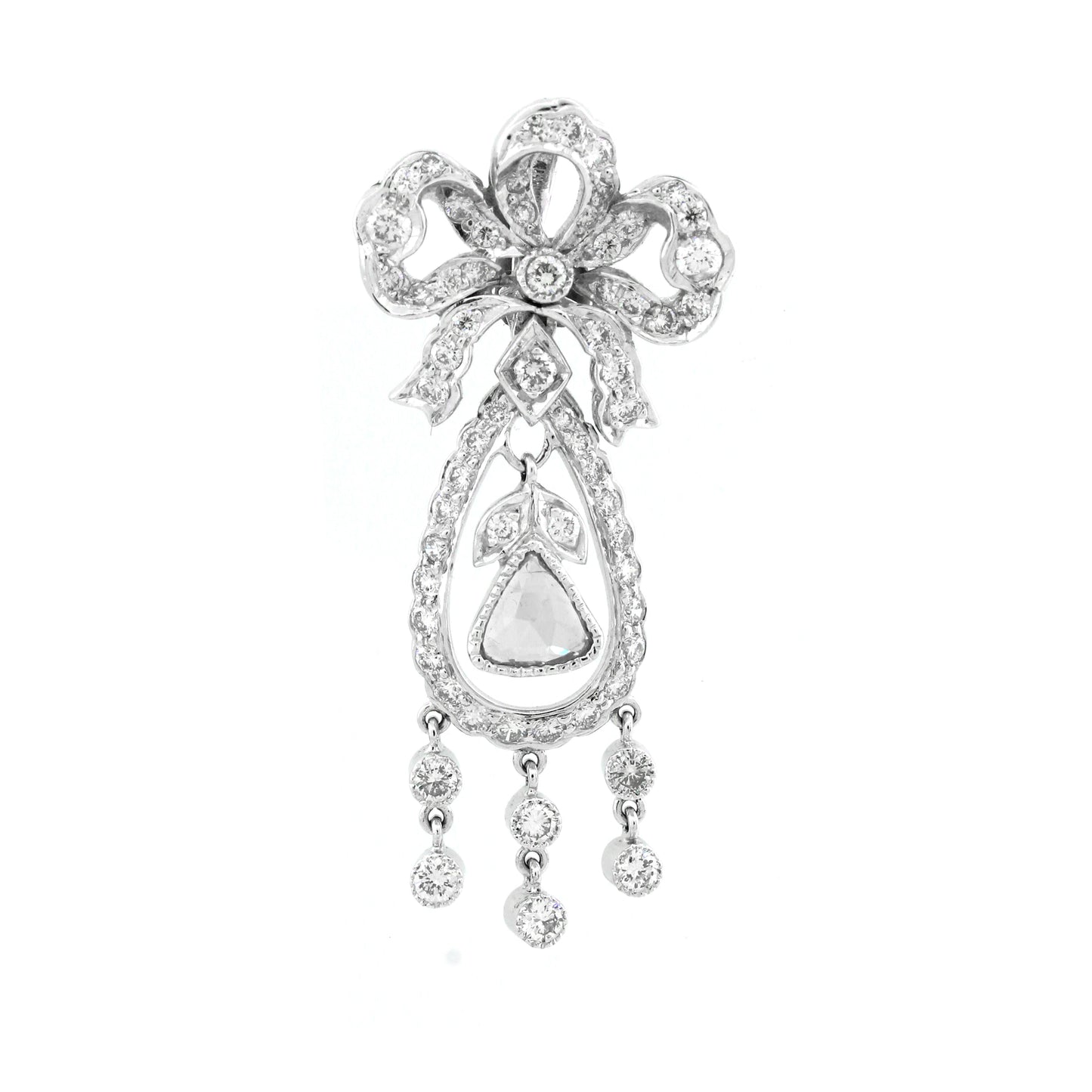 18K Gold White Diamond Floral Pendant triangle center 8.22g