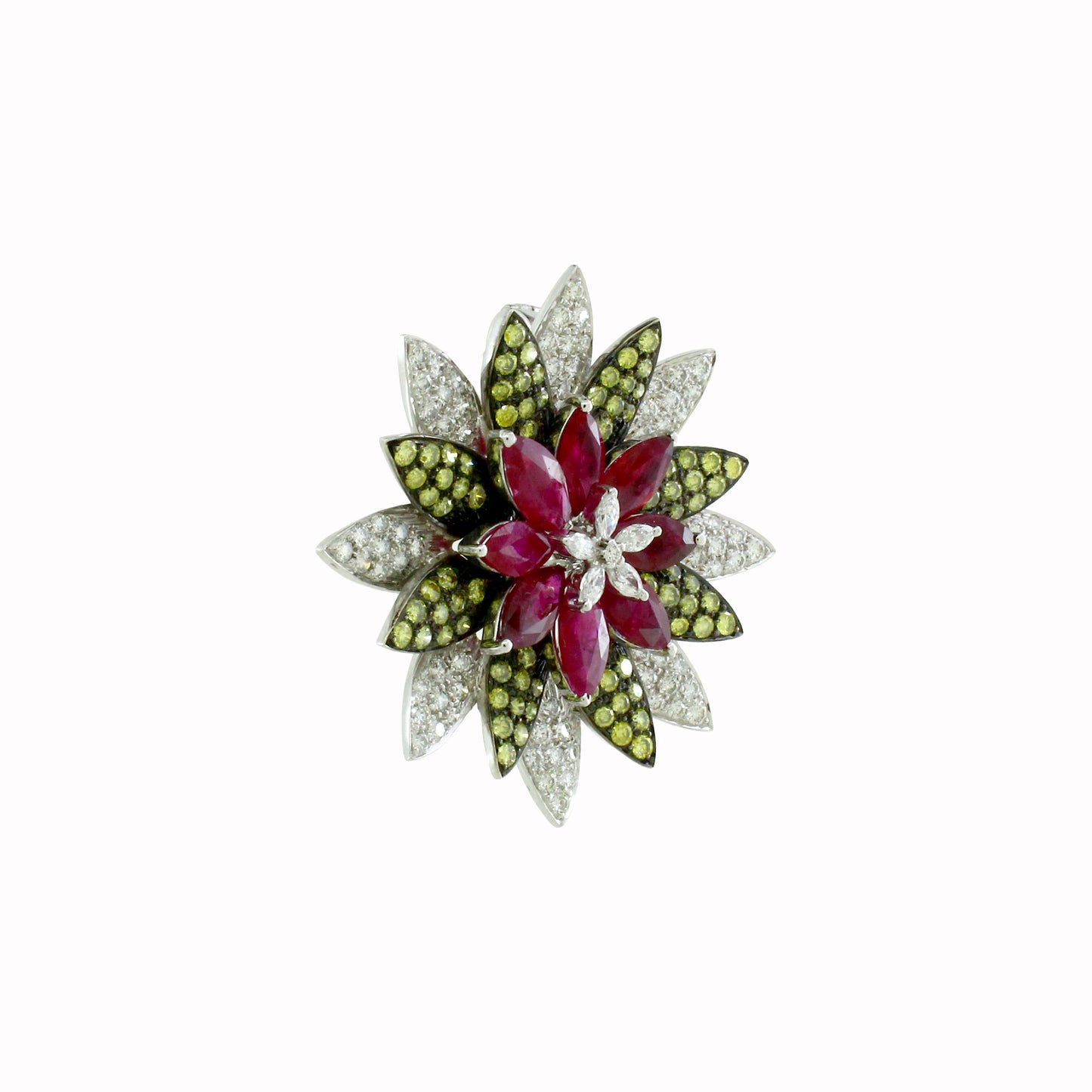 18K Gold Ruby Diamond Floral Pendant marquise center 18.38g