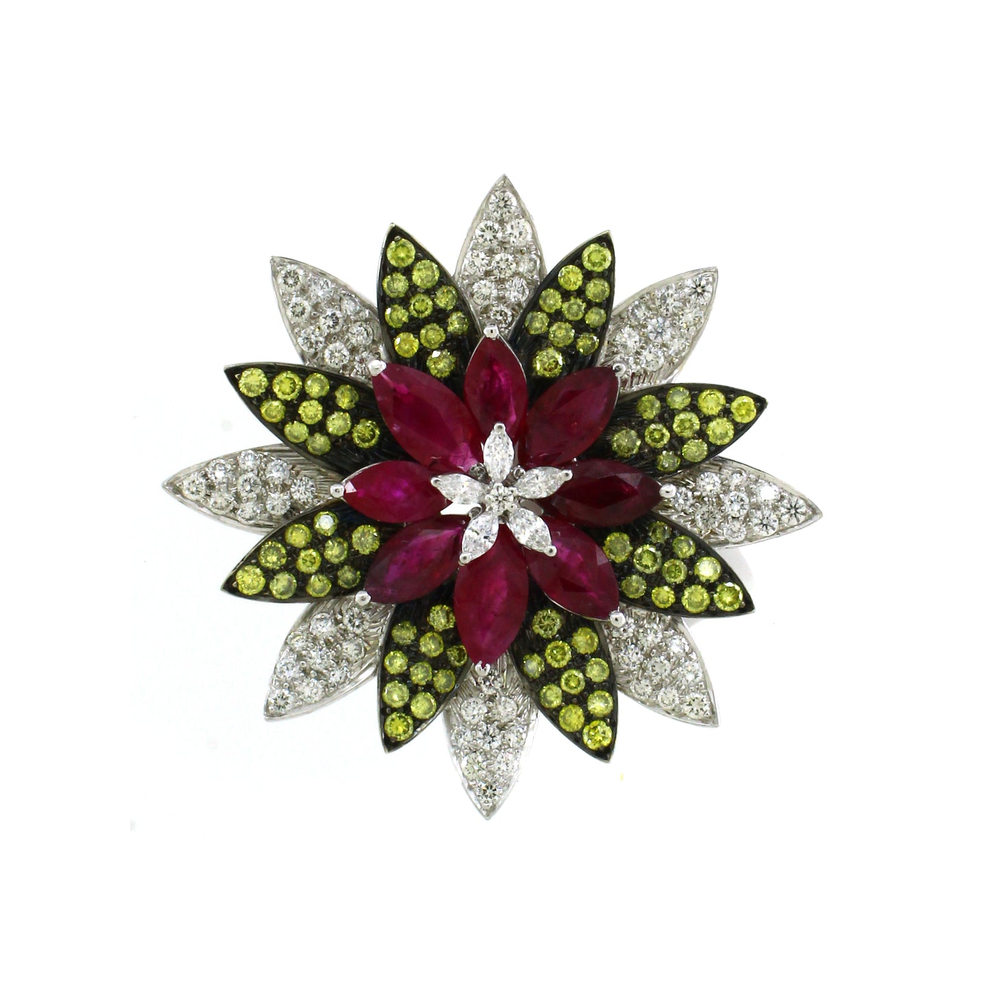18K Gold Ruby Diamond Floral Pendant marquise center 18.38g