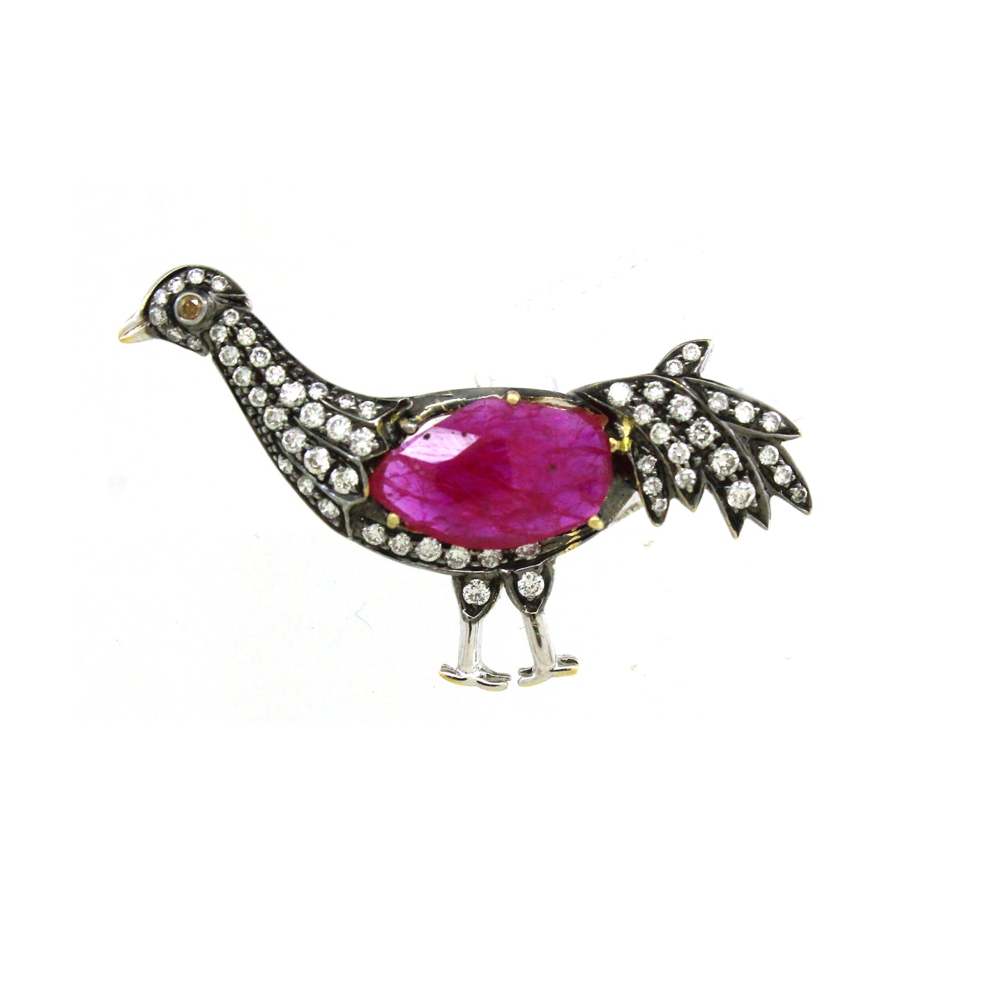 0.55 ct Oval Ruby with White and Burnt Orange Diamond Pendant in 18K Gold