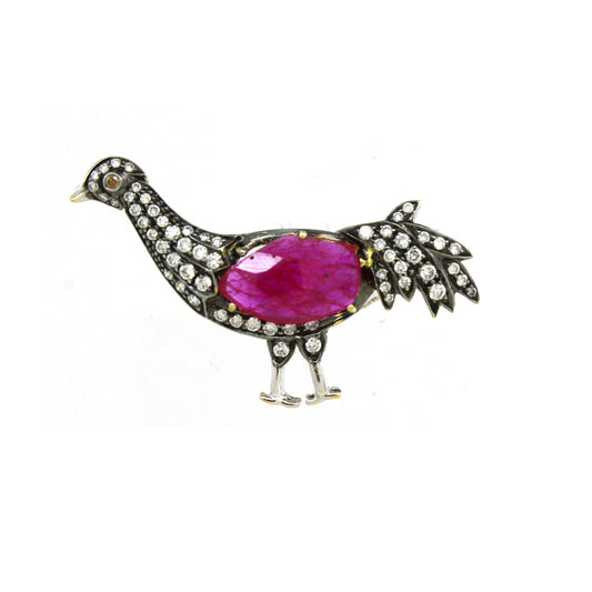 0.55 ct Oval Ruby with White and Burnt Orange Diamond Pendant in 18K Gold