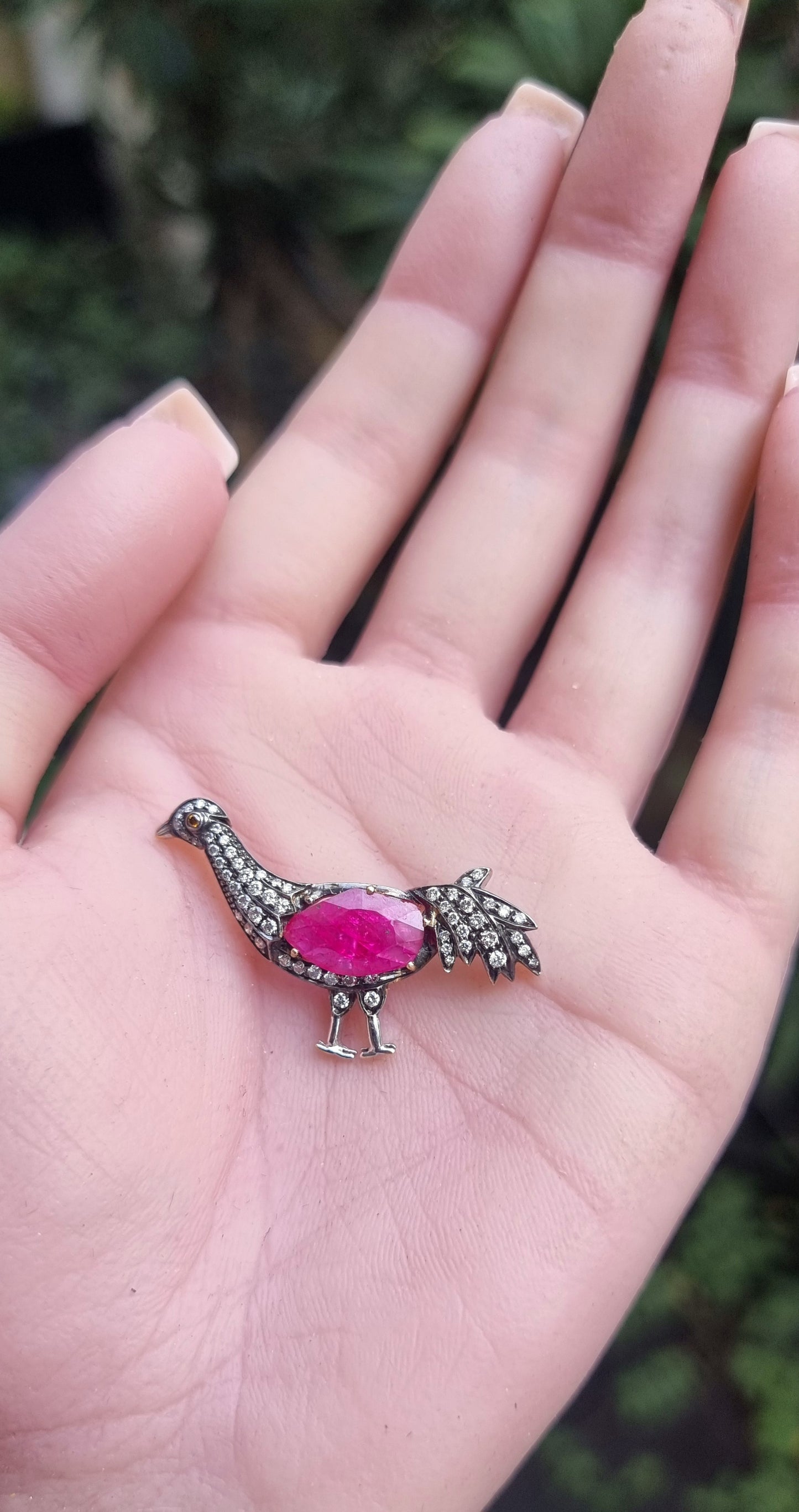 0.55 ct Oval Ruby with White and Burnt Orange Diamond Pendant in 18K Gold