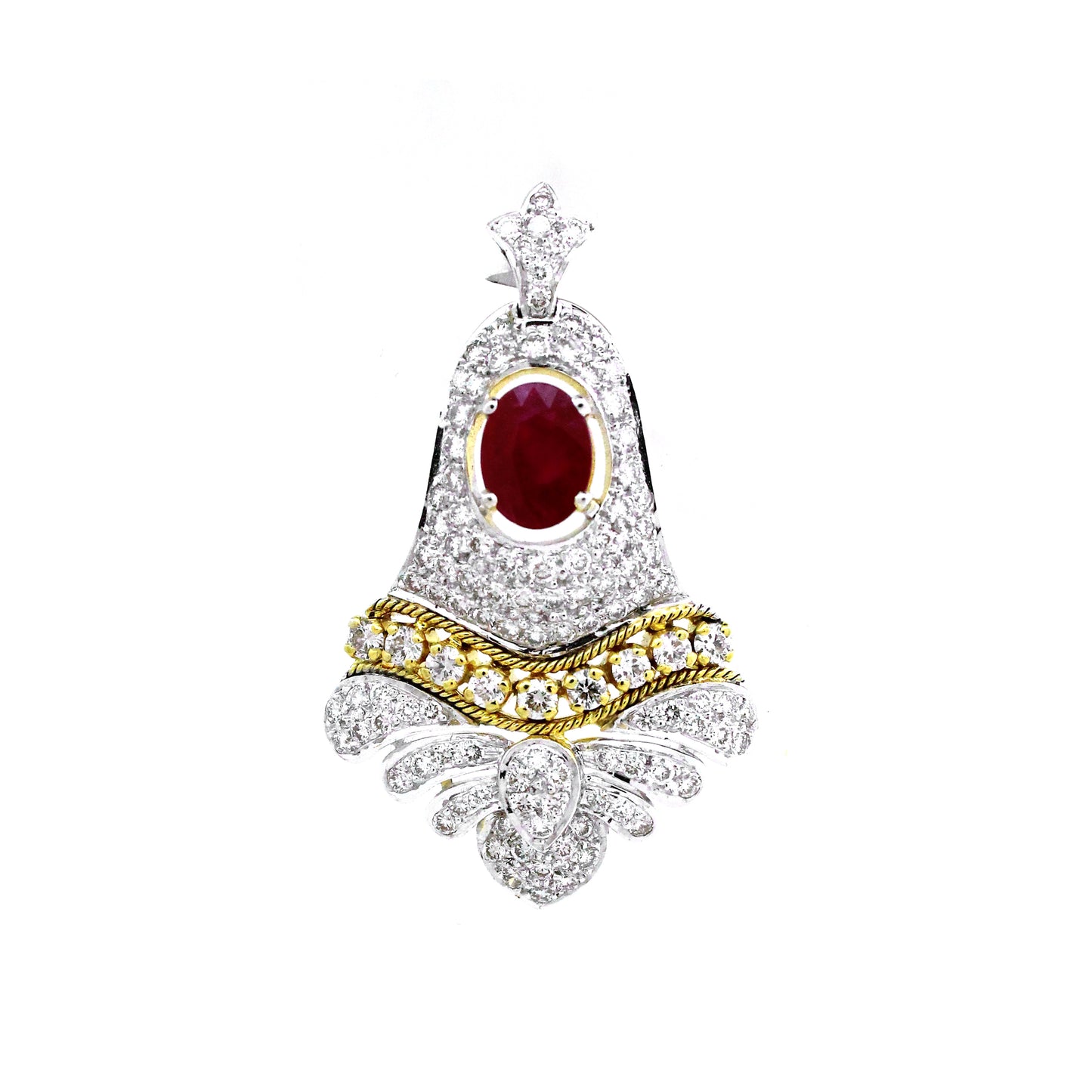 18K Gold Ruby and White Diamond Modern Pendant oval 9.49g