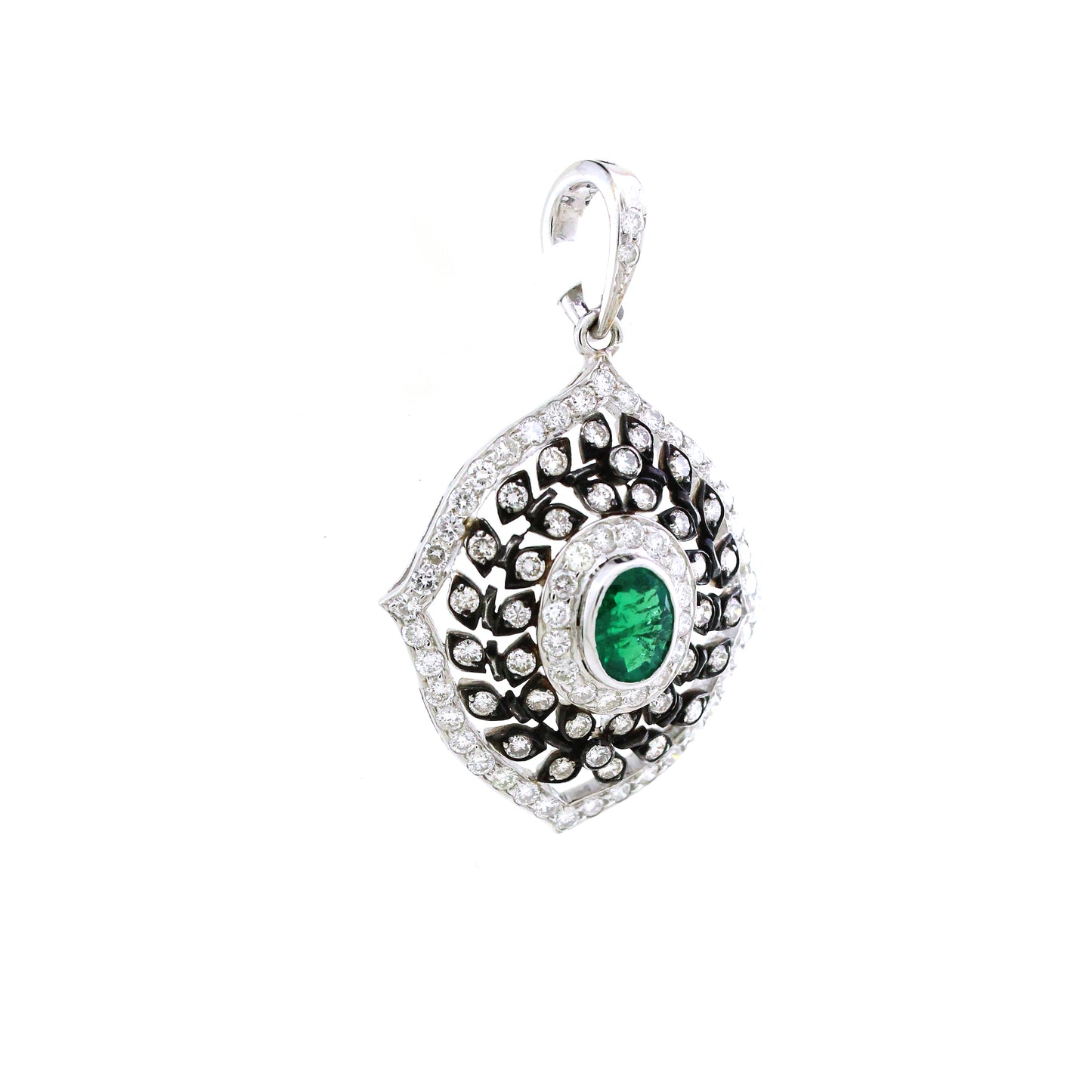 18K Gold Emerald Halo Pendant oval center stone 7.15g