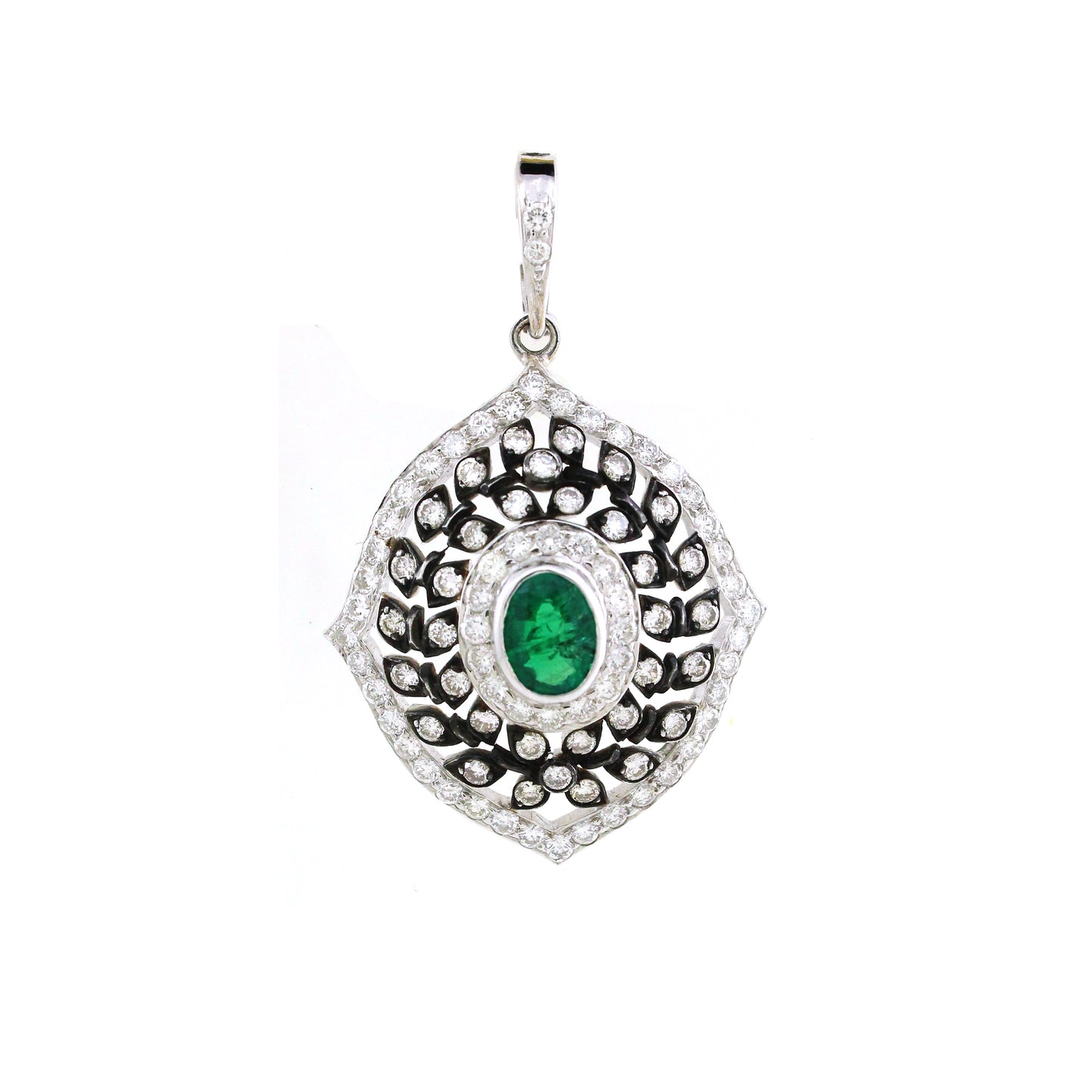 18K Gold Emerald Halo Pendant oval center stone 7.15g