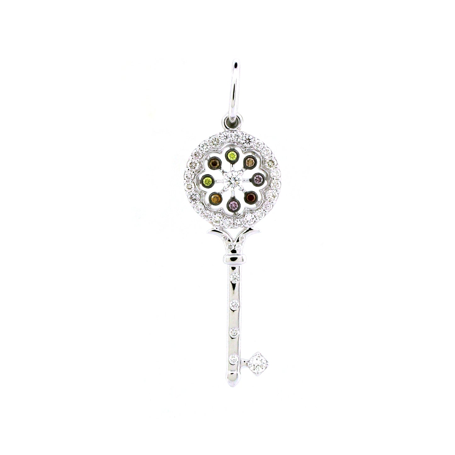 0.42 ct Round White Diamond with Pink Canary and Brown Diamond Pendant in 18K Gold