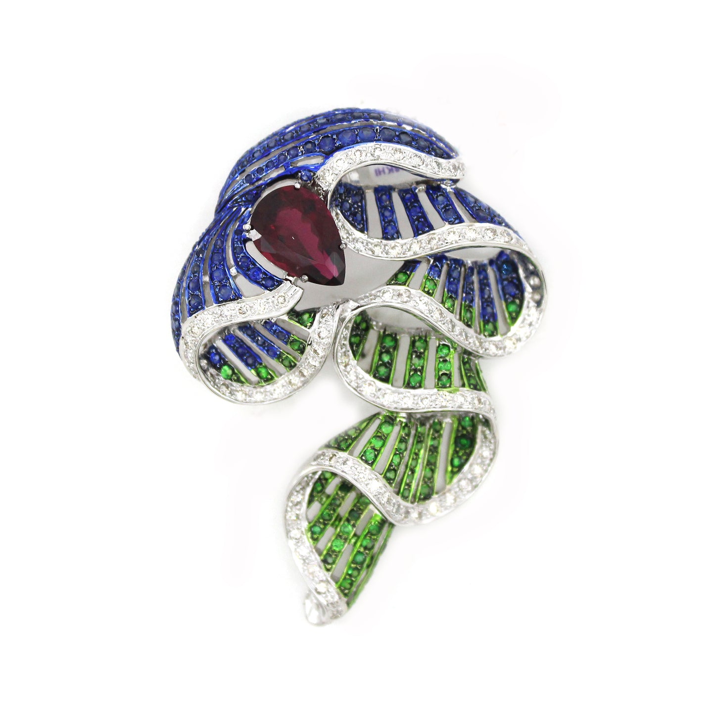 18K Gold Tourmaline Tsavorite Sapphire Cluster Pendant with White Diamonds