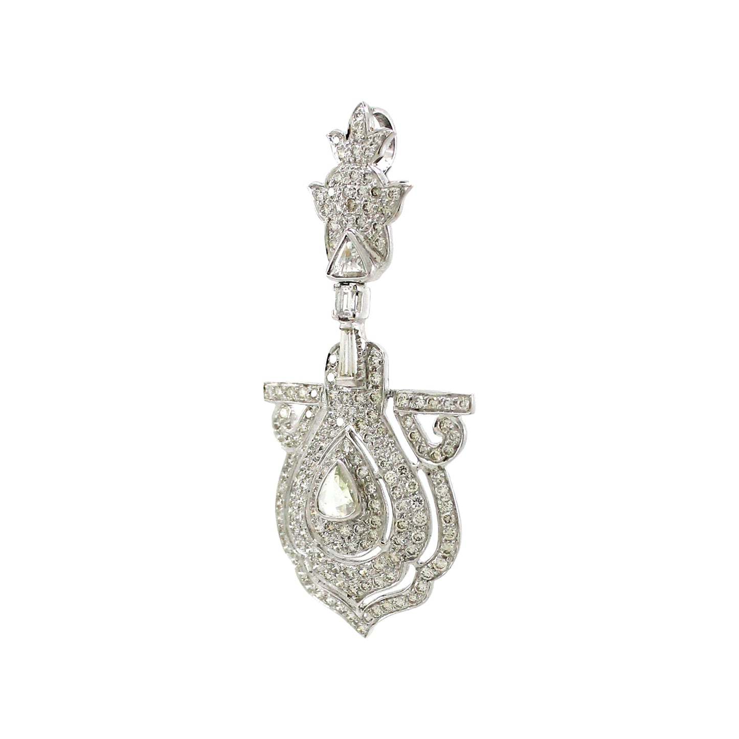 2.65 ct Pear Rose Cut Diamond with White Diamond Pendant in 18K Gold
