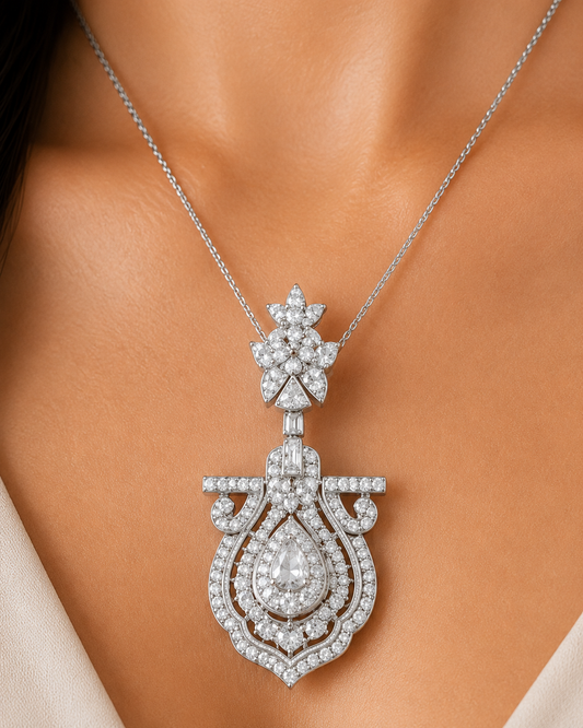 2.65 ct Pear Rose Cut Diamond with White Diamond Pendant in 18K Gold