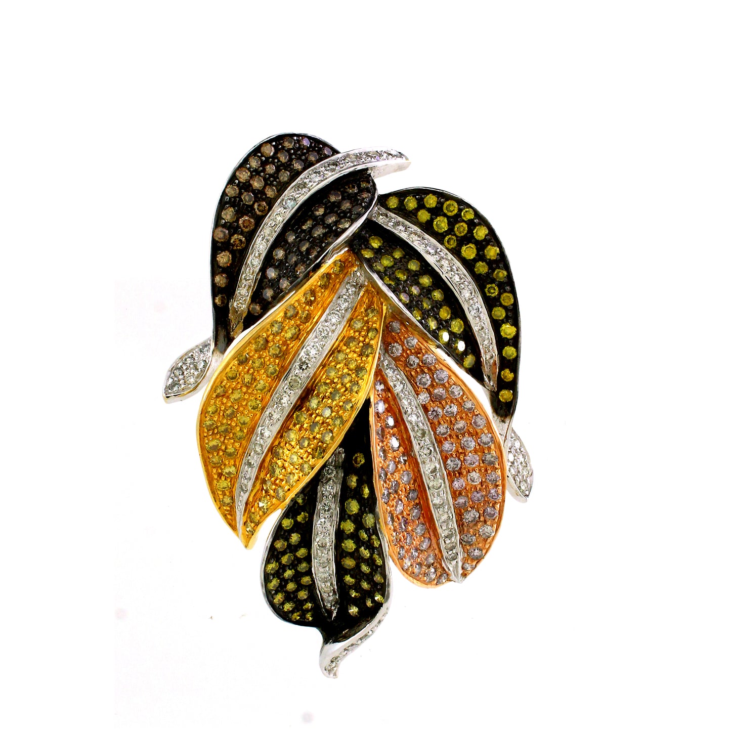 18K Gold White Diamond Cluster Pendant with Yellow Diamond
