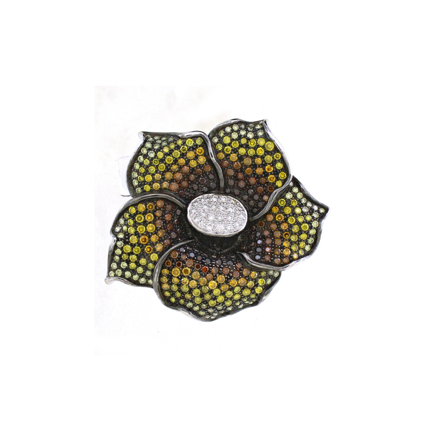 6.37 ct Round White Diamond with Canary and Burnt Orange Diamond Pendant in 18K Gold