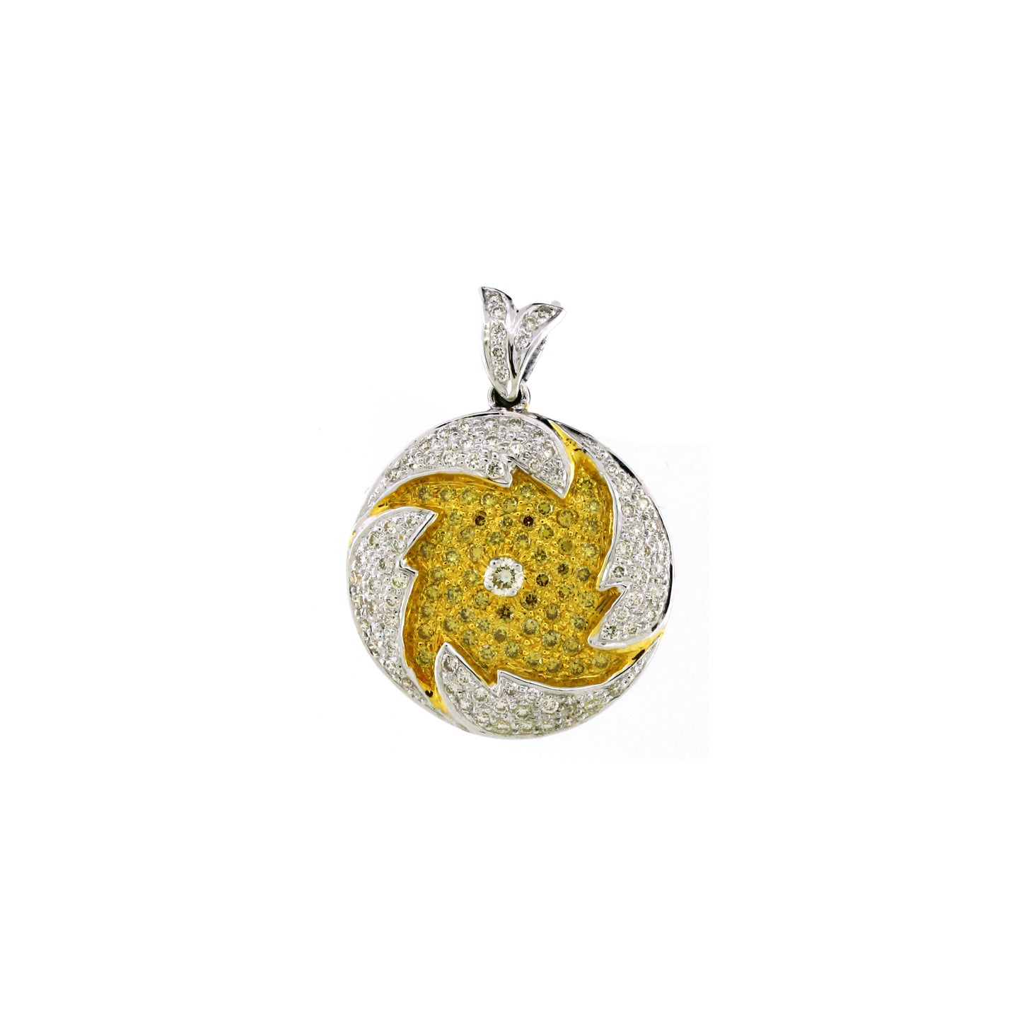 1.26 ct Round Yellow Diamond with White Diamond Pendant in 18K Gold