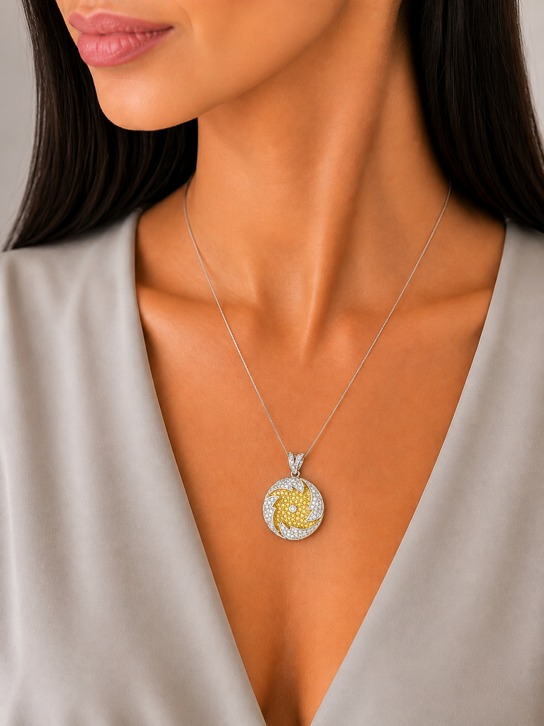 1.26 ct Round Yellow Diamond with White Diamond Pendant in 18K Gold