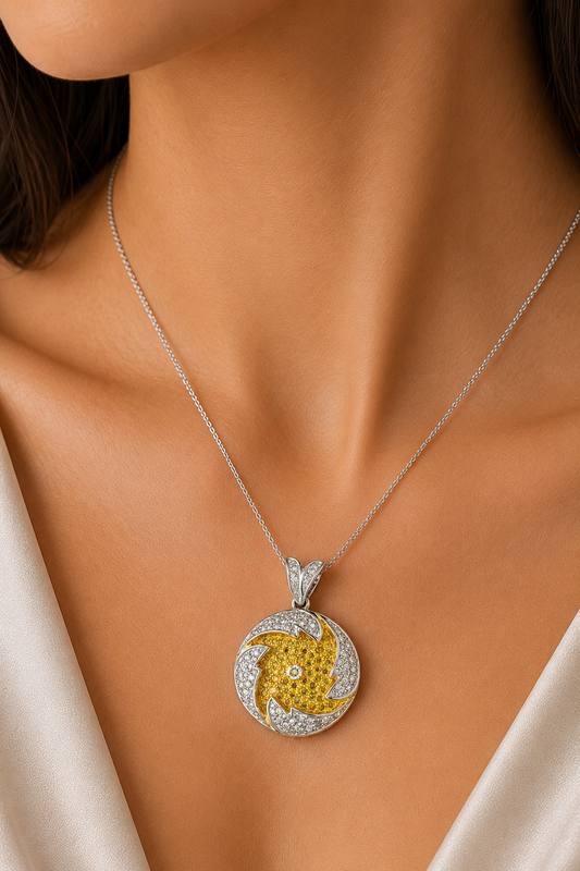 1.26 ct Round Yellow Diamond with White Diamond Pendant in 18K Gold