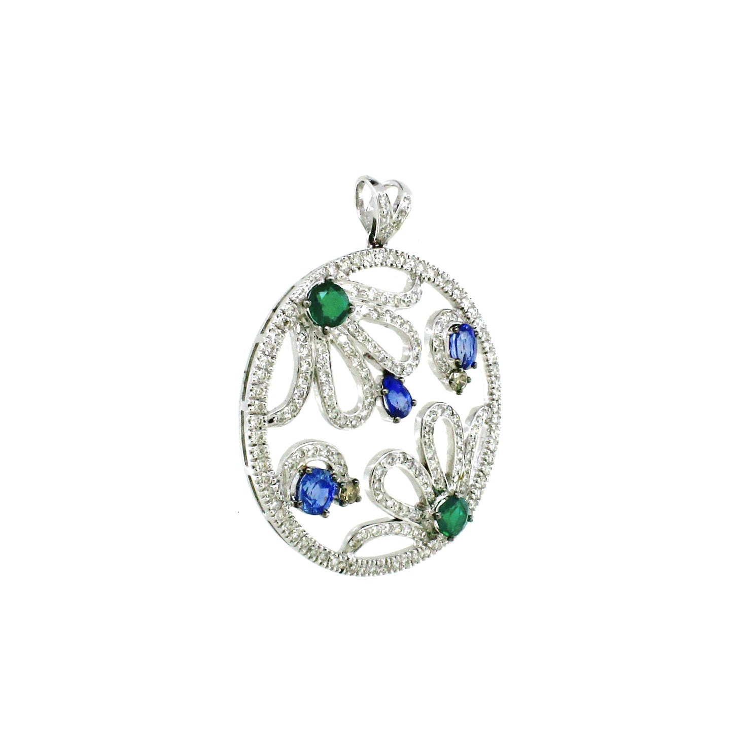 18K Gold White Diamond Mix Stone Floral Pendant round 10.21g