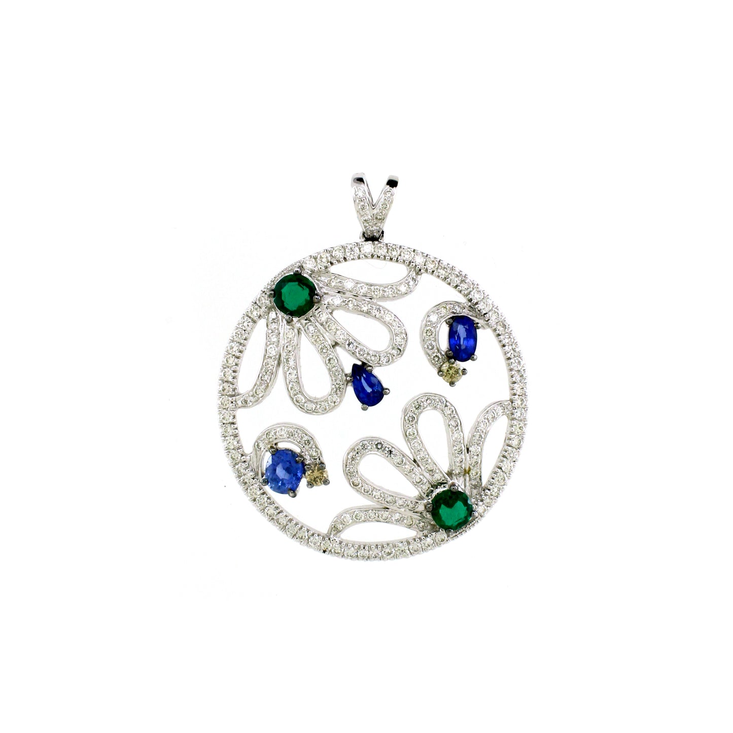 18K Gold White Diamond Mix Stone Floral Pendant round 10.21g