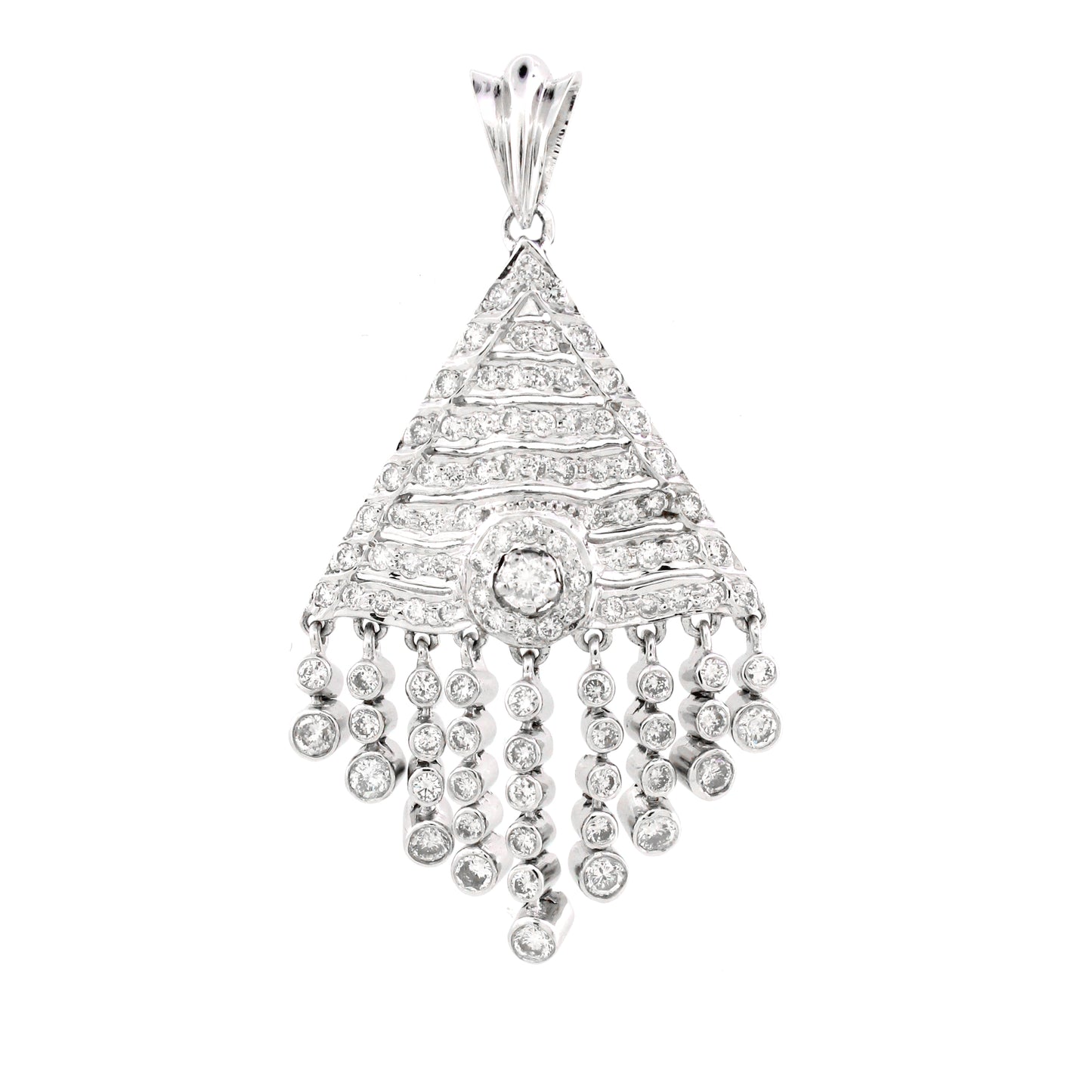 18K White Diamond Geometric Pendant Round Center 7.66g