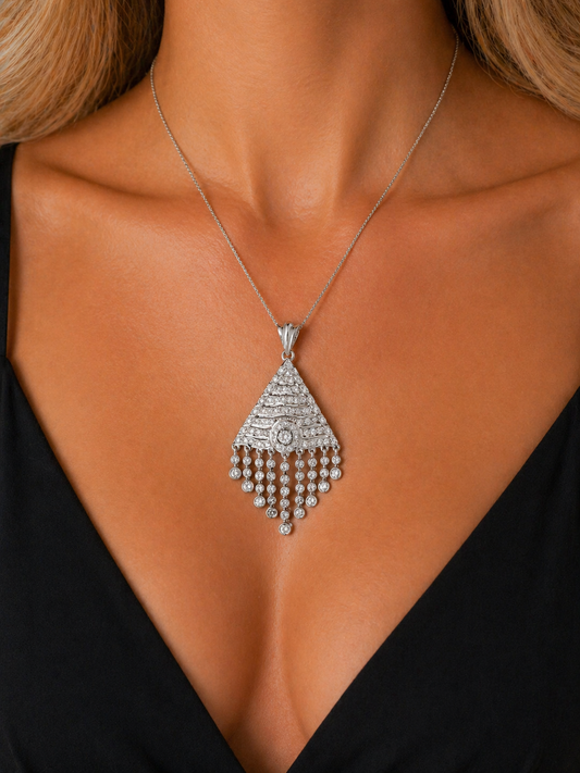 18K White Diamond Geometric Pendant Round Center 7.66g