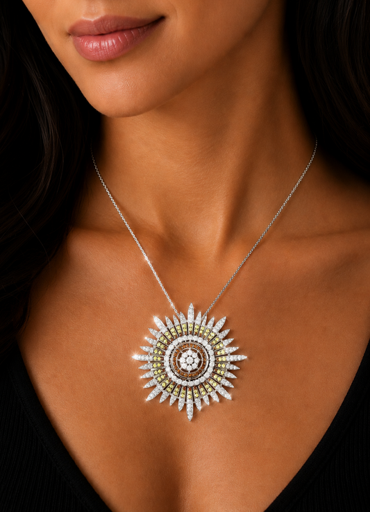3.95 ct Round Mix Color Diamond Pendant in 18K Gold