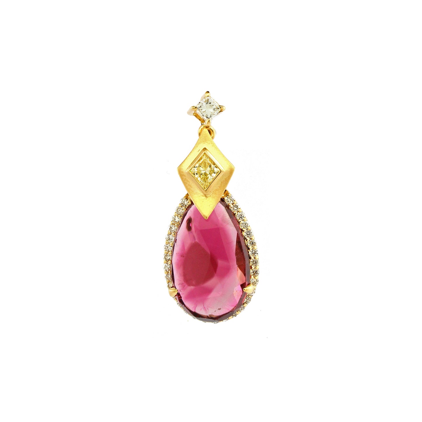 0.86 ct Pear Tourmaline with White and Yellow Diamond Pendant in 18K Gold