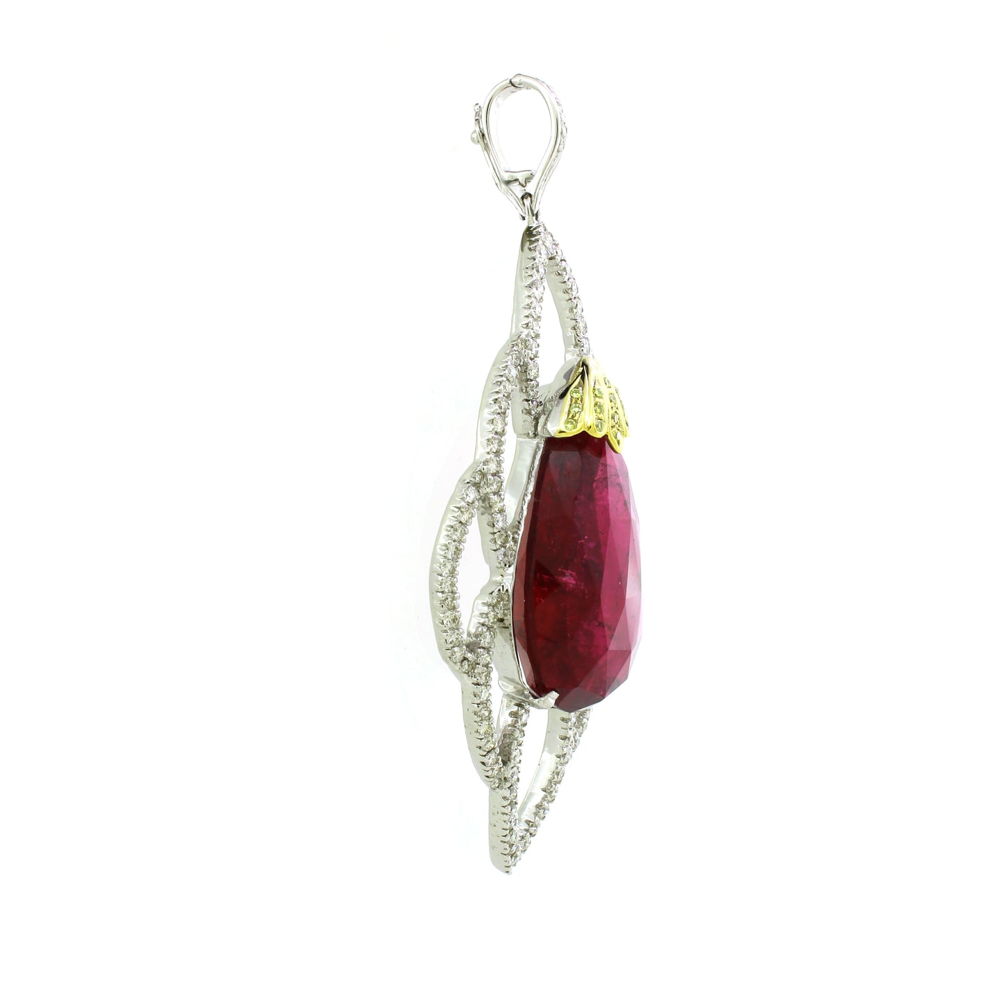 1.88 ct Pear Tourmaline with White Diamond Pendant in 18K Gold