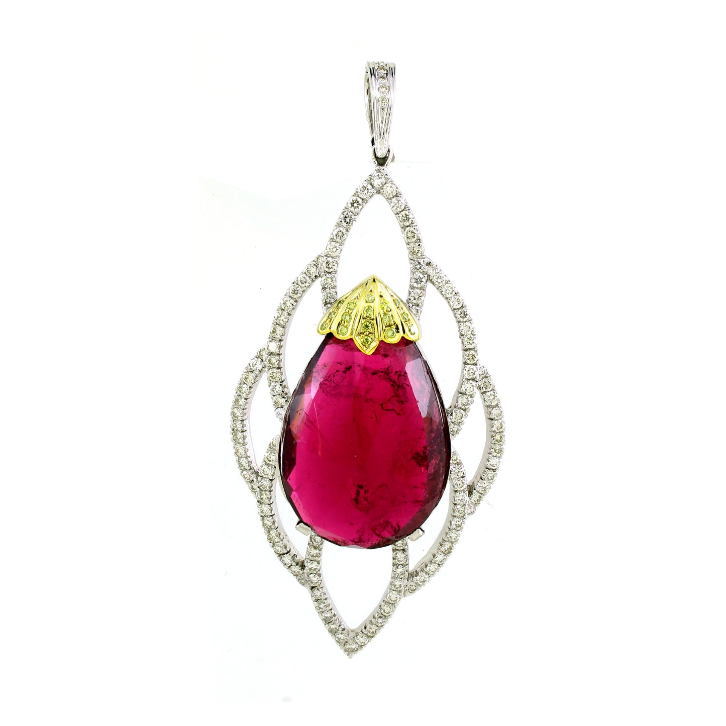1.88 ct Pear Tourmaline with White Diamond Pendant in 18K Gold